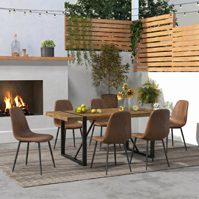Modern Rustic Rectangular Wood Grain Dining Set with Upholstered Chairs