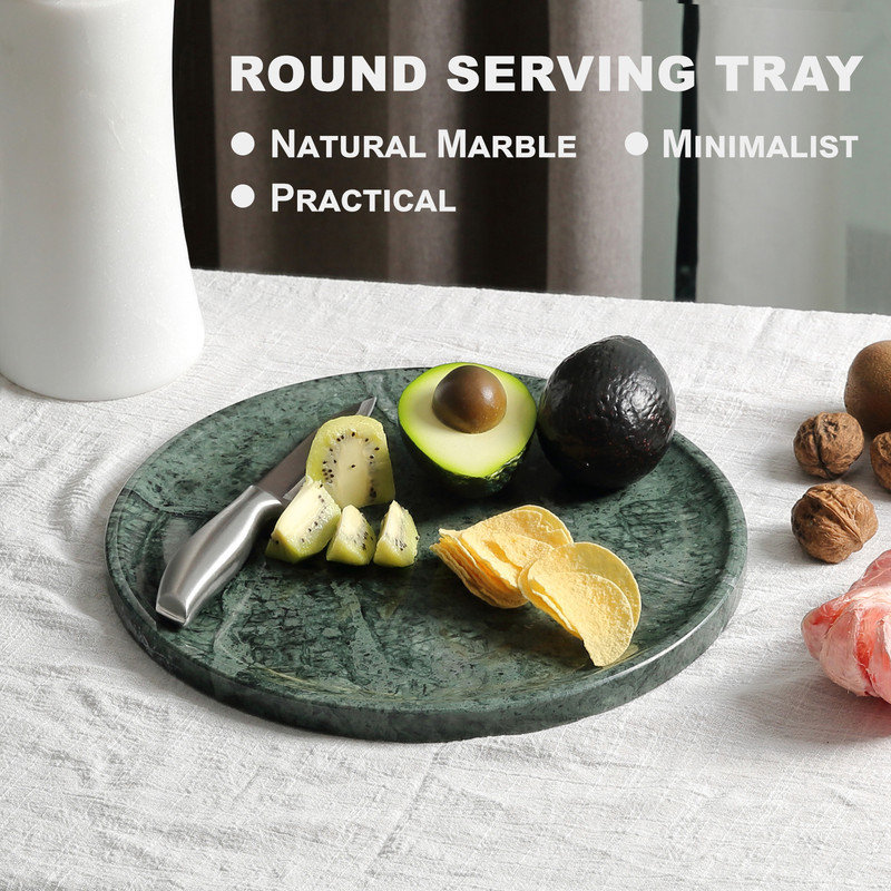 Guein 12” Round Natural Marble Tray, Indian Green