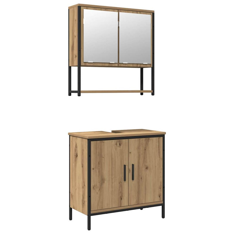 Bathroom Furniture Set With Shelf 3 Pcs Solid Mango Wood, Natural
