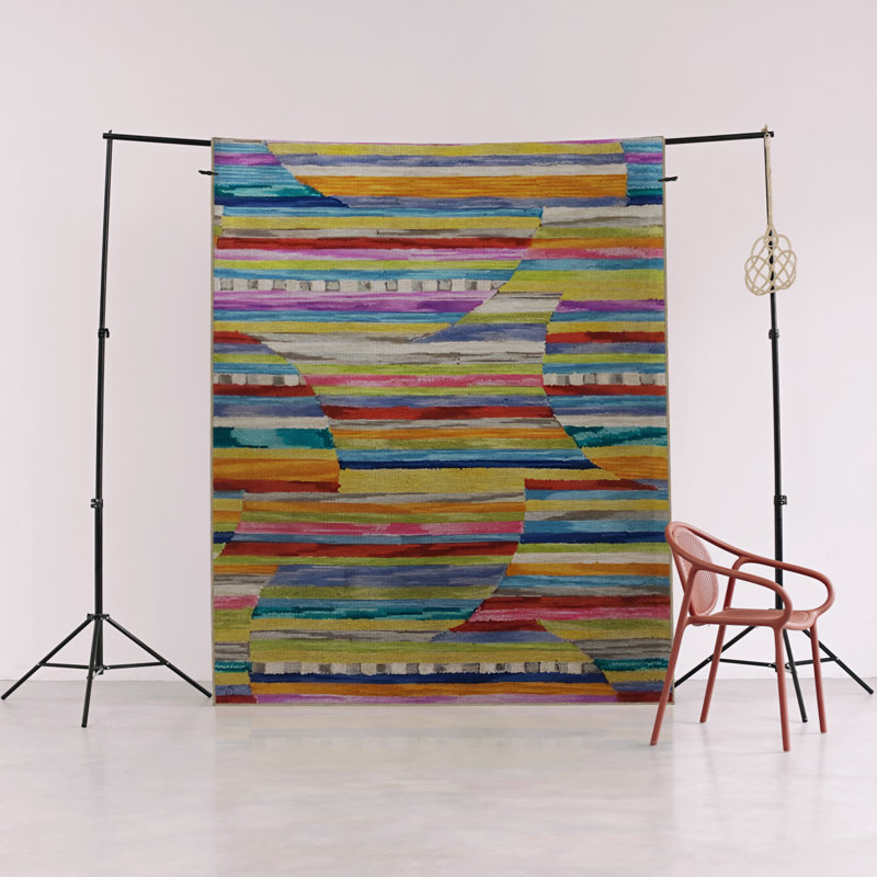 Multi-Colored Stripe Line Section Patterned Creative Modern Decorative Rug, Rectangle 4'11" x 7'6"
