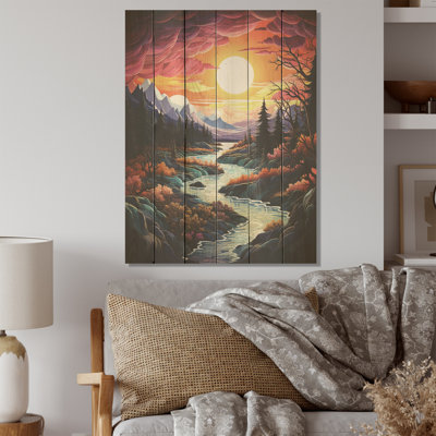 Aurore boréale, lever de soleil I - aurore boréale, art mural sur bois de pin naturel