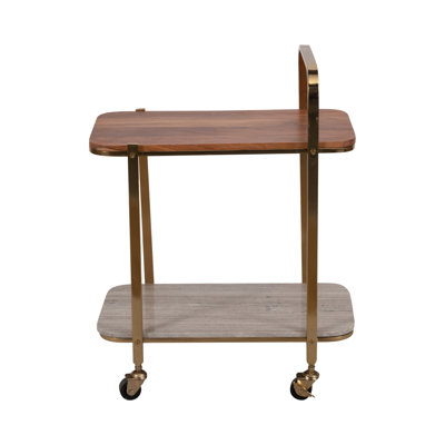 Hibiscus 31"H Gold Bar Cart with Caster Wheels, Marble Shelf, Wine Storage and Sled Bottom for Display and Function in your Home