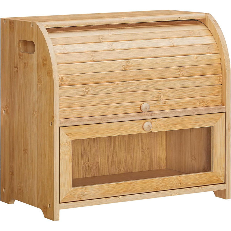 Boîte à pain, boîte à pain en bambou pour comptoir de cuisine, corbeille à pain à 2 niveaux, boîte de rangement des aliments, garde grande capacité, armoire de rangement en bois, pour la cuisine, la salle à manger, naturel