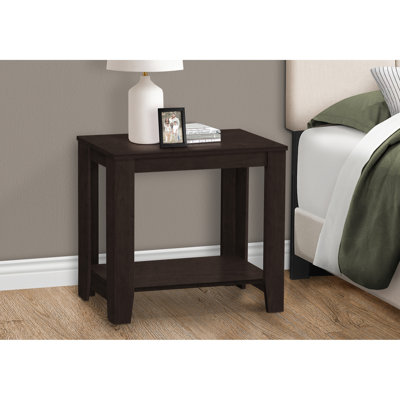 Table d'appoint transitionnelle, brun foncé, structure à deux niveaux, chambre à coucher, table de chevet pour salle familiale, stratifié, design, décoration de chambre à coucher