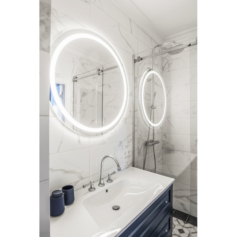 Miroir rond sans cadre à DEL Beverlye avec température de lumière réglable, gradateur et mémoire intelligente, 28 po x 28 po
