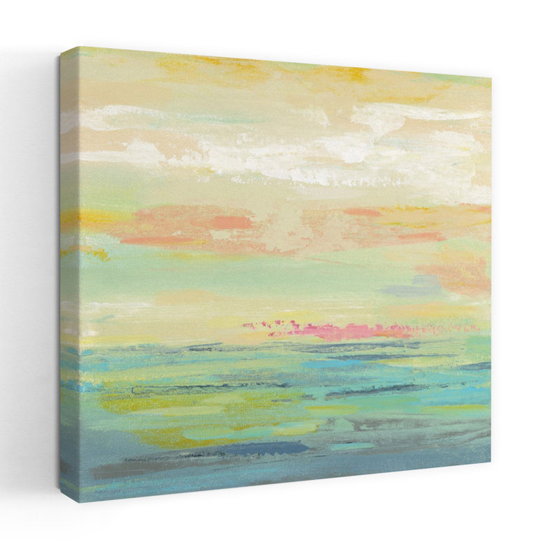 Nuage rose minimaliste II avec art abstrait aqua, H 18 po x l 18 po
