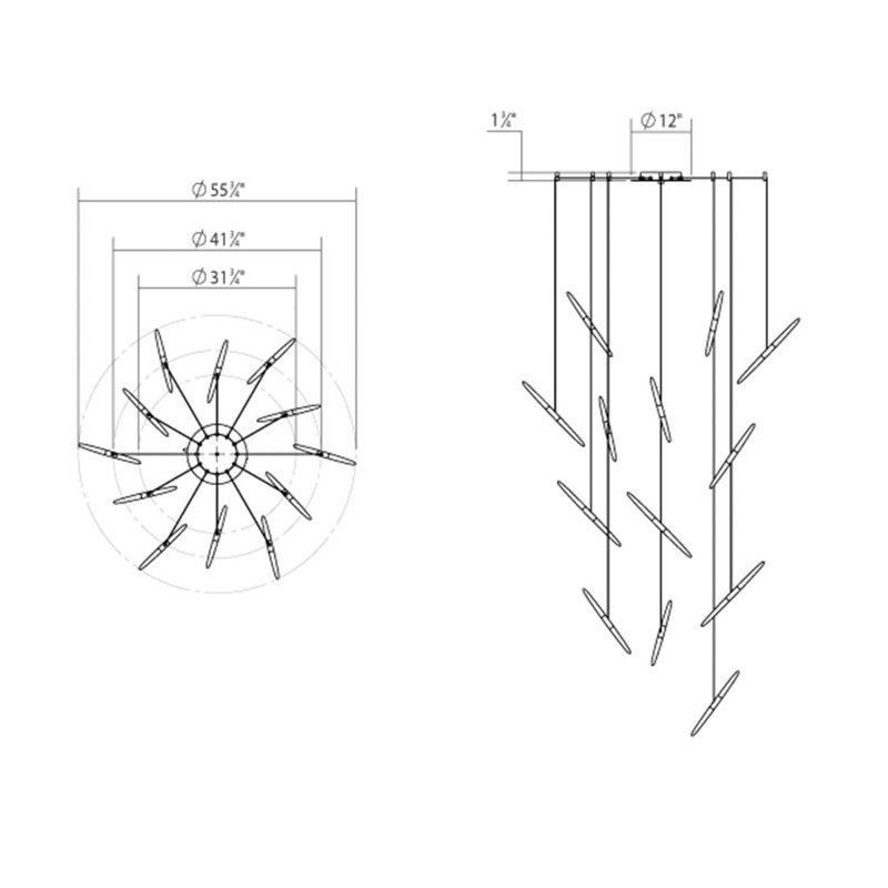 Ballet 13 - Light LED Chandelier, Bright Satin Aluminum
