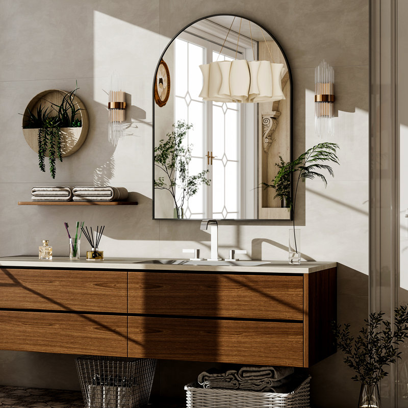 Miroir de salle de bain mural en aluminium, H 30 po x l 20 po x P 0,54 po, Noir