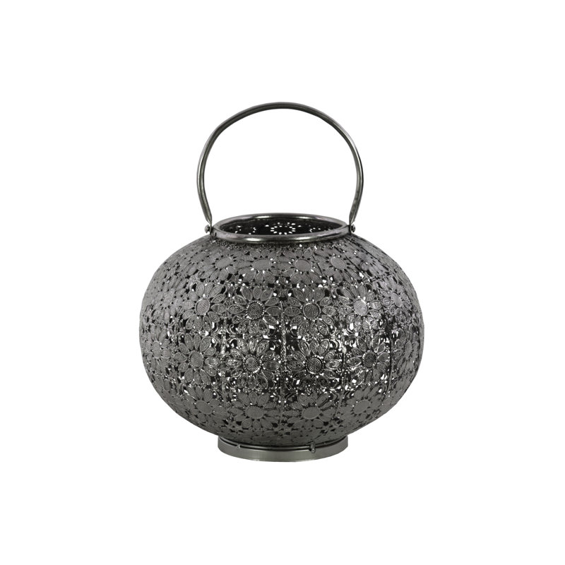 Lanterne en métal, Argent, H 5 po x l 7,5 po x P 7,5 po