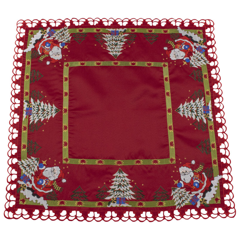 Joswick Santa Claus Christmas Trees Red Table Topper (33" Square)