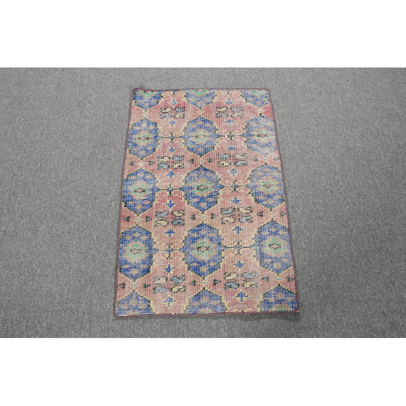 Vintage Turkish Oushak Rug in Pink and Blue for Modern Entryway and Home Decor