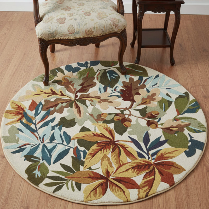 Tapis floral rond en coton antidérapant, Rond 2 pi 8 po