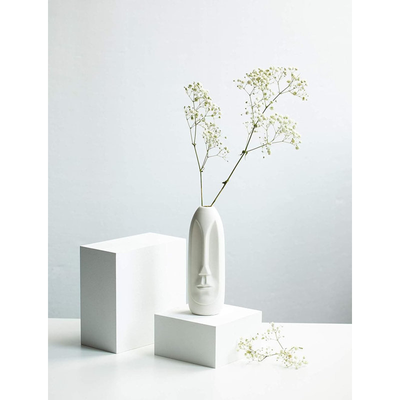 White Ceramic Handmade Face Vase Set of 2