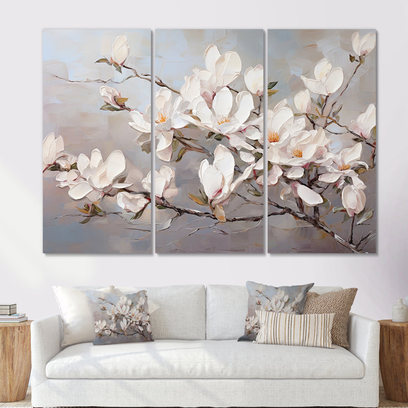 «Pink Magnolias Blooms I», ensemble d'art mural sur toile, H 28 po x l 36 po x P 1 po, Toile tendue