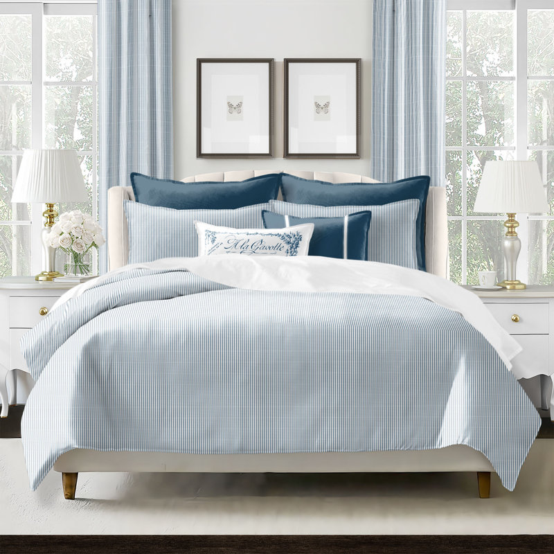 Jaxon Stripe Reversible Cotton Comforter Set, Cal.King Comforter + 2 King Shams, Indigo