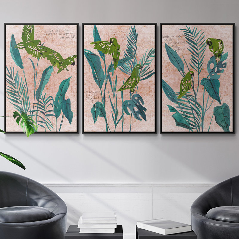 The Tropical Song I - Ensemble de 3 reproductions sur toile, Noir, H 36 po x l 72 po