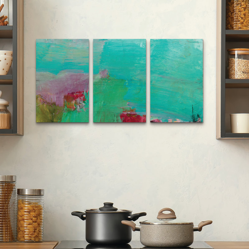 Ensemble de 3 panneaux muraux - Dee Tivenan «Island One», art mural sur toile pour le salon, la chambre à coucher ou le bureau 