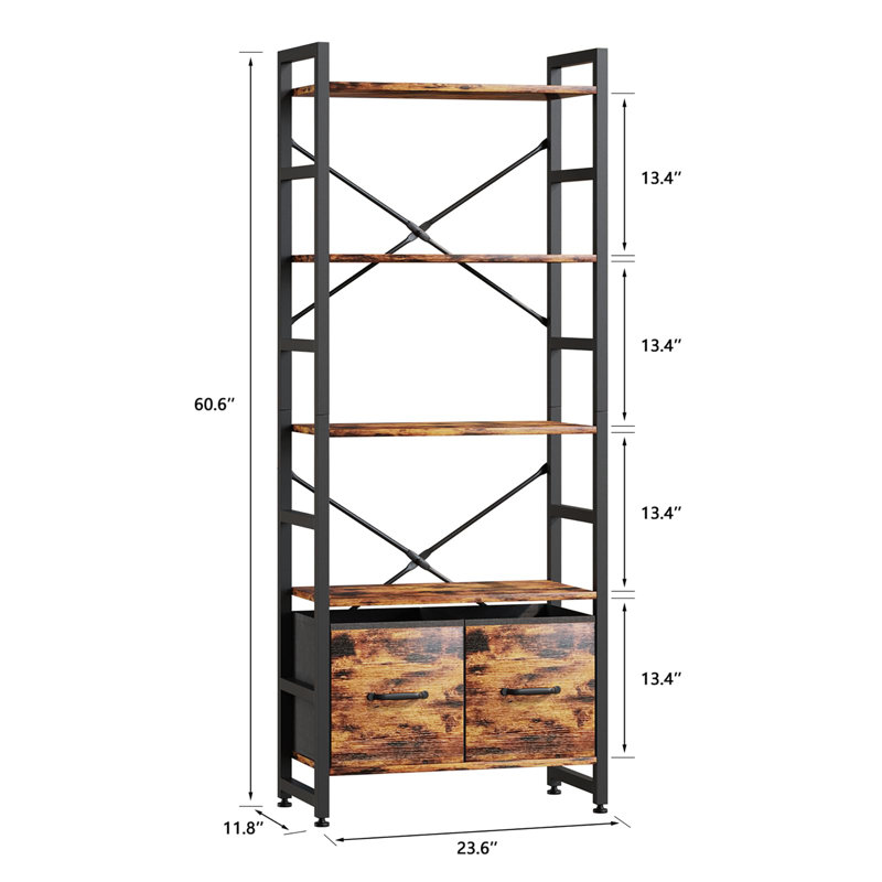 154cm H x 60cm W Steel Standard Bookcase, Rustic Brown