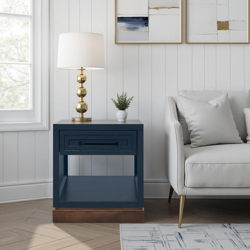Table de bout Nora 22 po, aucun assemblage requis, denim bleu et finition whisky, Bleu