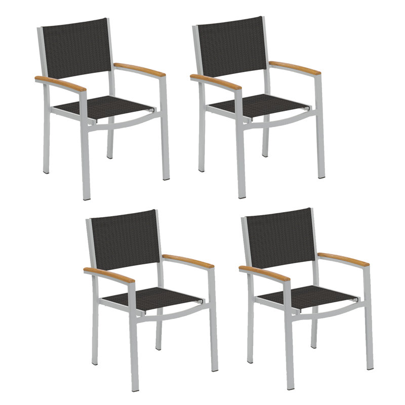 Travira Stacking Patio Dining Chair, Ninja Black Basketweave, Tekwood Natural, Flint