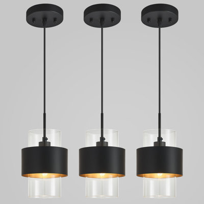 Modern Black Indoor Pendant Lighting with Glass Shade for Kitchen Island Bedroom Dining Room Living Room(3-Pack)