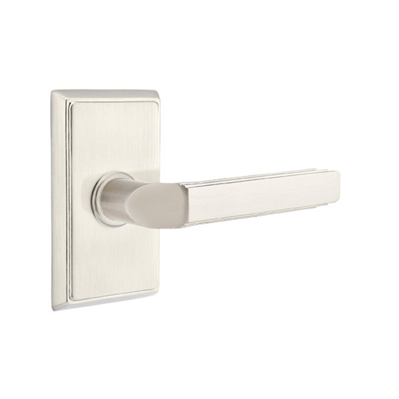 Milano Flat Double Dummy Door Lever with Rectangle Rosette, Right, Satin Nickel