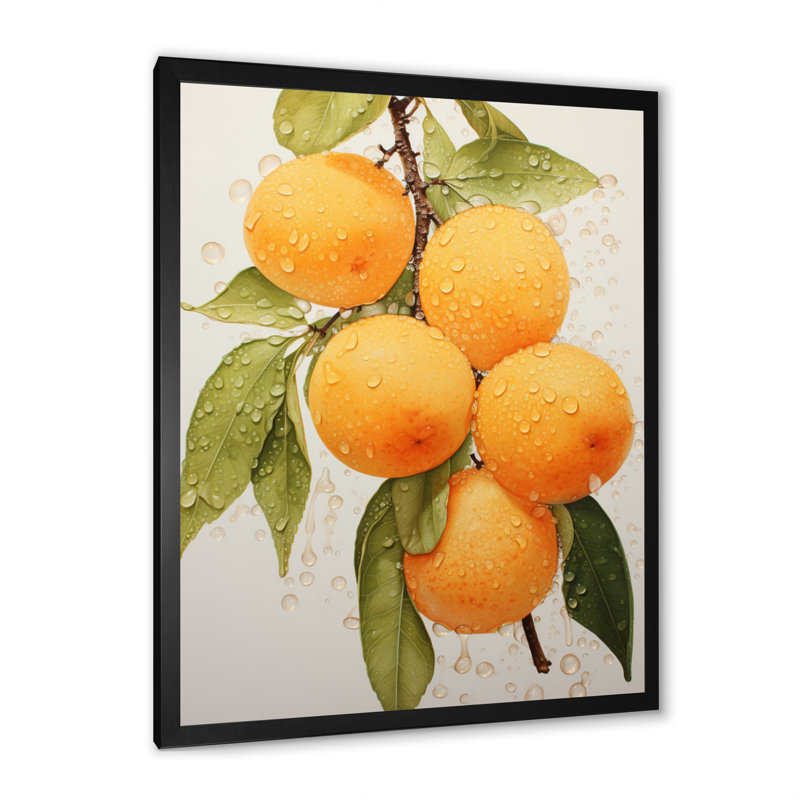 Fruit or abricot pointillisme, reproduction sur toile, Cadre noir, H 32 po x l 24 po x P 1 po