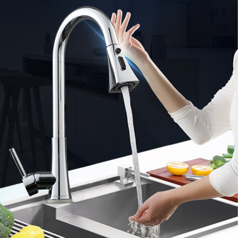 Robinet de cuisine à poignée simple rétractable, Chrome