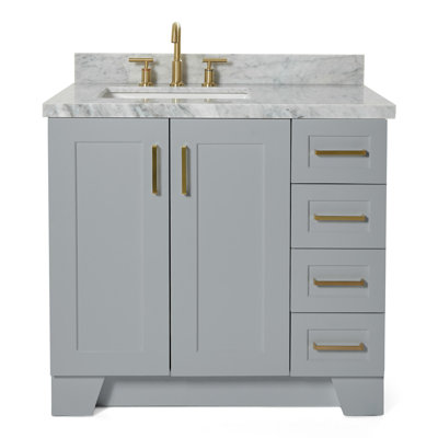 Freitas 37" W Wood Single Bathroom Vanity with Marble Top