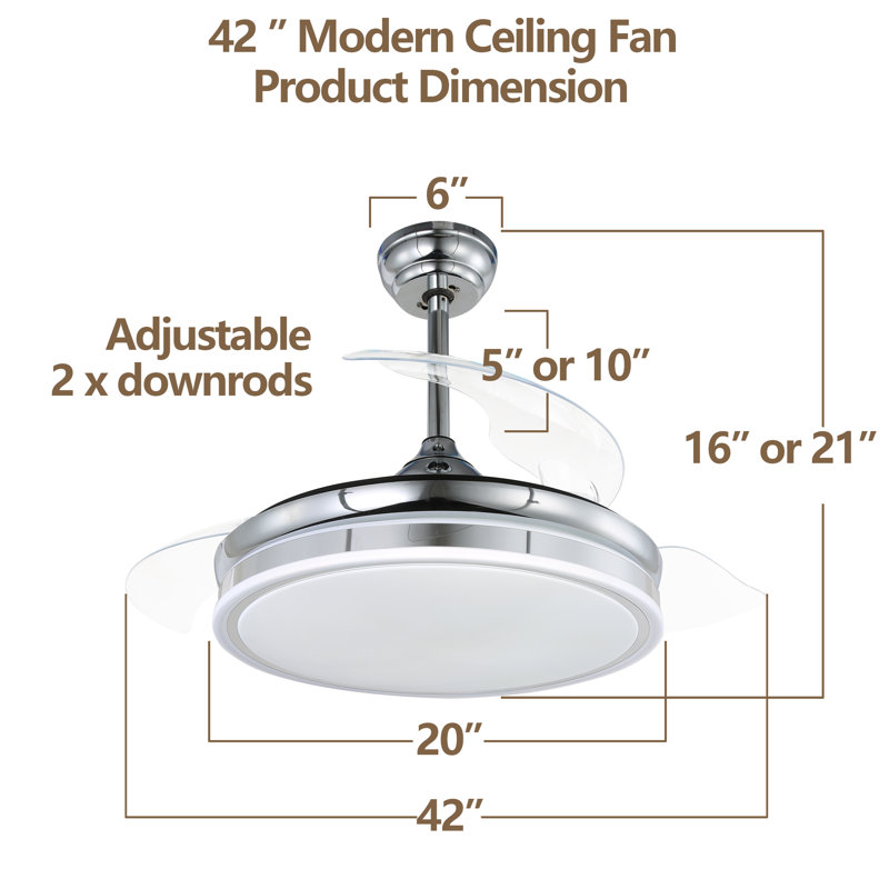 Ventilateur de plafond à DEL 36 po à 3 pales avec télécommande et éclairage, Portée de la lame de 42 po, Argent