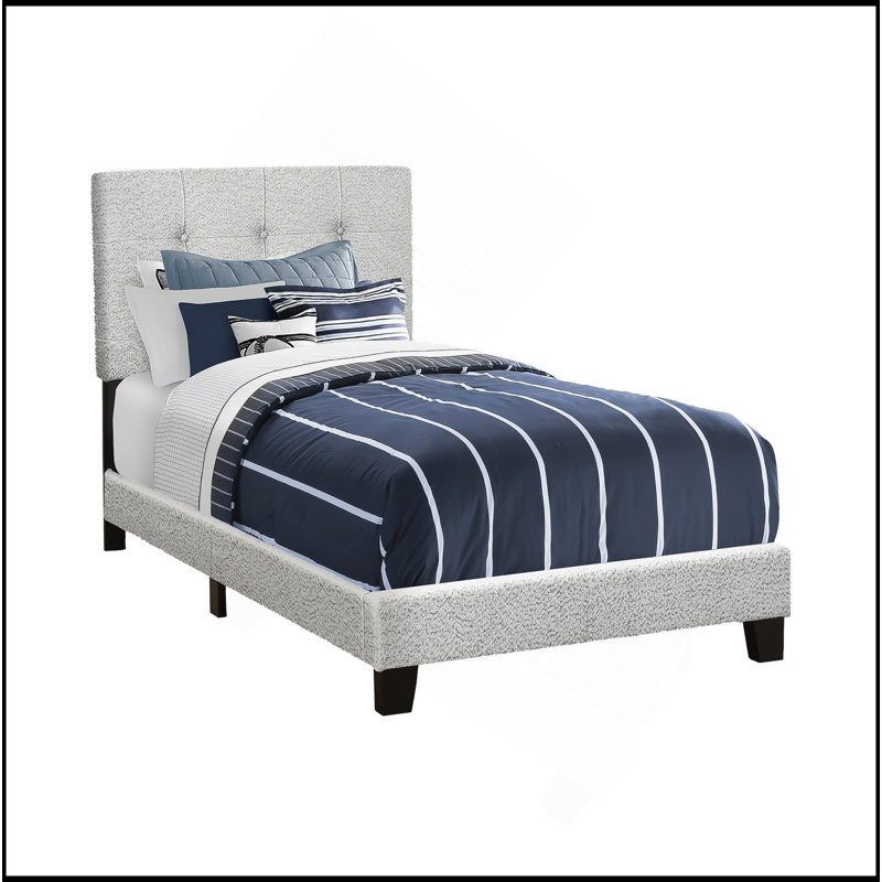 Lit, taille simple, tapissier, structure seulement, chambre à coucher, juvénile, jeunesse, boucle gris clair, transitionnel
