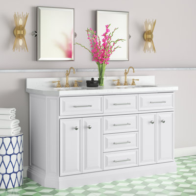 Bruning 60" Carrara Engineered Marble Countertop Bath Vanity with Mirror