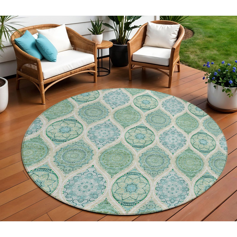 Tapis intérieur lavable 8 po ivoire et bleu sarcelle