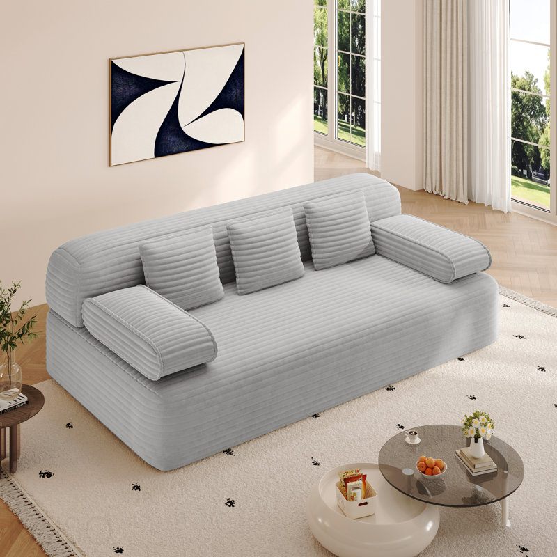 Canapé sans cadre 78,7 po, canapé-lit convertible 2-en-1 avec 3 coussins - tissu en velours côtelé moelleux, canapé 3 places multifonctionnel pour petits espaces, appartements et chambres à coucher, gris clair