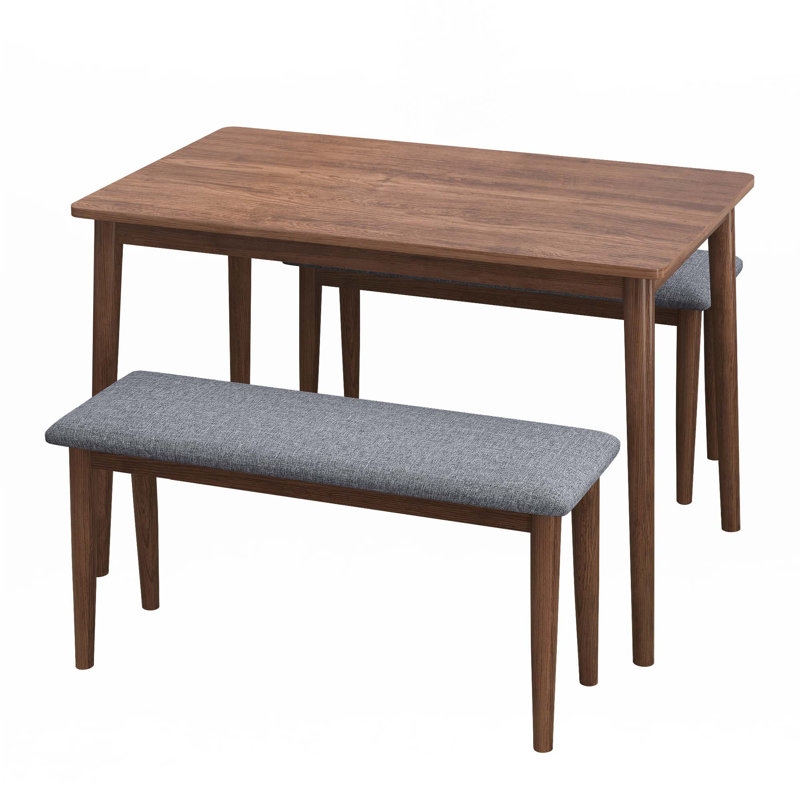Ensemble de table de salle à manger moderne 3 pièces avec 1 table rectangulaire et 2 bancs