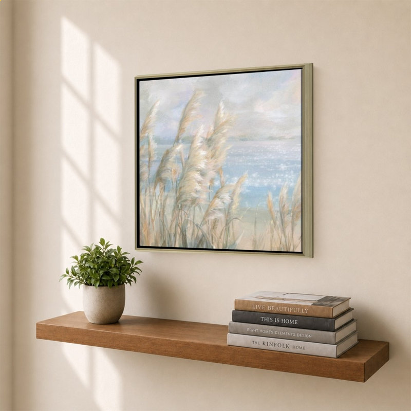 «Seaside Pampas Grass» par Danhui Nai - impression sur toile, H 34 po x l 34 po, Champagne