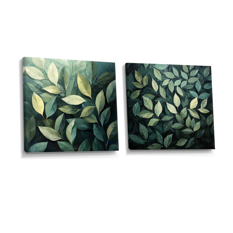 Feuillage olive vert feuillage collage I - Art mural feuilles - ensemble d'art mural traditionnel 2 pièces, H 16 po x l 33 po
