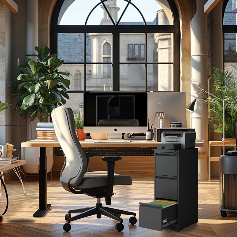 3 Drawer Vertical File Cabinet, Black