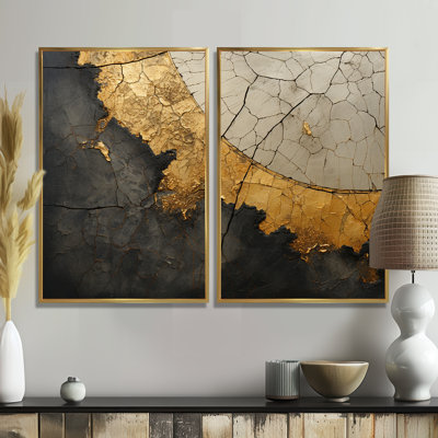 Black Gold Adorned Poteries - Beige Modern Wall Art