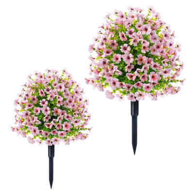 Fleurs artificielles roses avec épi de sol (ensemble de 2) - plantes artificielles en tissu résistant aux rayons UV de 24 pouces pour le jardin, le porche ou la maison