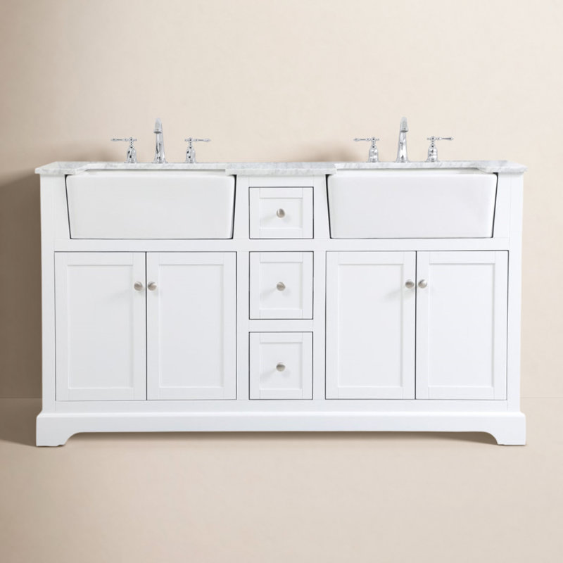 Pardue 60'' Double Bathroom Vanity with Top, White