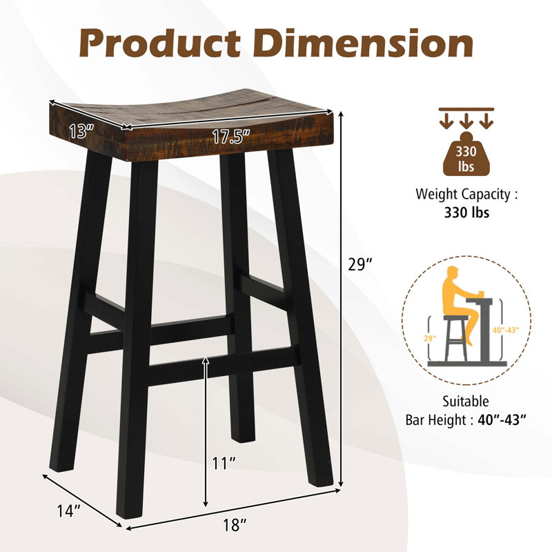 Sujin Solid Wood Counter Stool, Bar Stool (29" Seat Height)