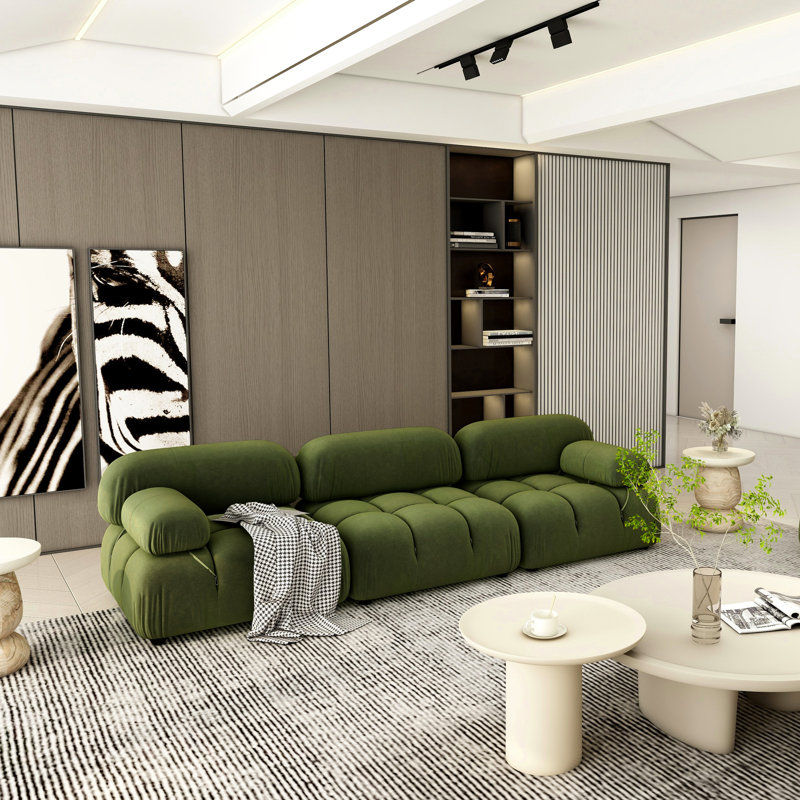 Canapé modulaire 3 pièces 109,5 po Sigma, Velours vert olive, H 27,5 po x l 109,5 po x P 36 po, 3