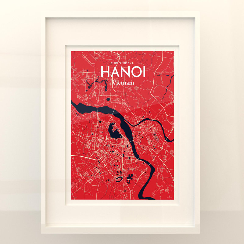 Hanoi City Map in Nautical 1 Piece Wall Art, 24cm H x 18cm W x 0.05cm D