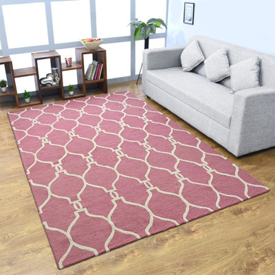 Idelfonso Hand Tufted Wool Eco-Friendly Area Rugs - Rectangle, Pink Beige Color, Geometric Modern Design, High Pile Thick Handmade Anti Skid Area Rugs for Living Room, Bed Room