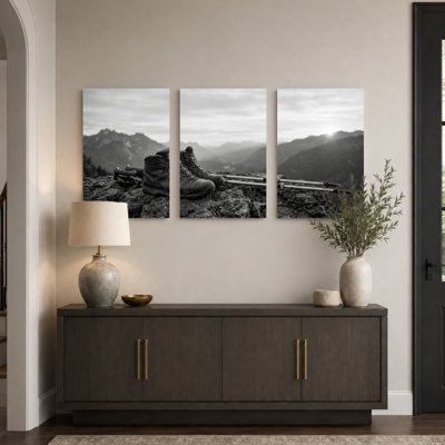 Mountain Hiking Art Canvas Wrapped Wall Art Set Of 3 For Living Room Bedroom Home Decor