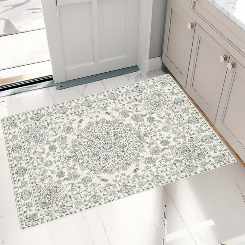 Vintage Distressed Medallion Rug, Washable, Non-Slip Boho Floral Carpet for Living Room, Bedroom, Dining Room