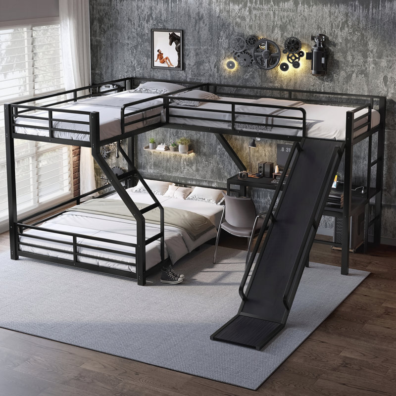 Lit en L avec glissière et ports USB, Simple TG