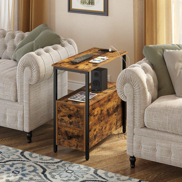 End Table with 2 Wooden Drawers and USB Ports & Power Outlets 17 Stories Color: Rustic Brown