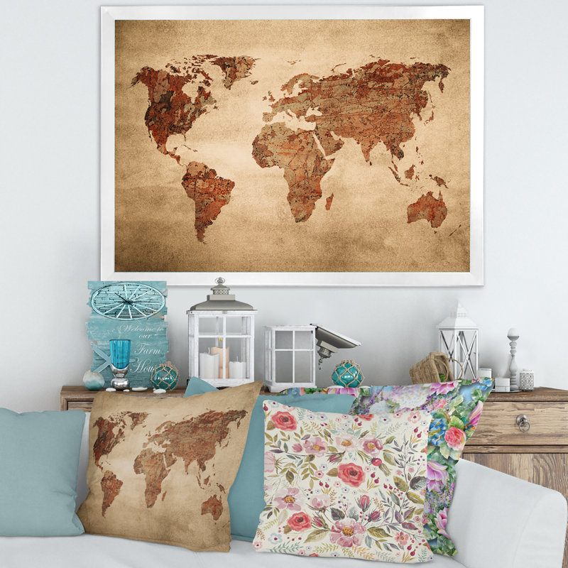 Ancienne carte du monde VII - reproduction d'art sur toile, H 30 po x l 40 po x 1,5 po, Blanc
